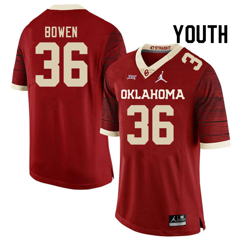 Youth #36 Eli Bowen Oklahoma Sooners College Football Jerseys Stitched-Retro